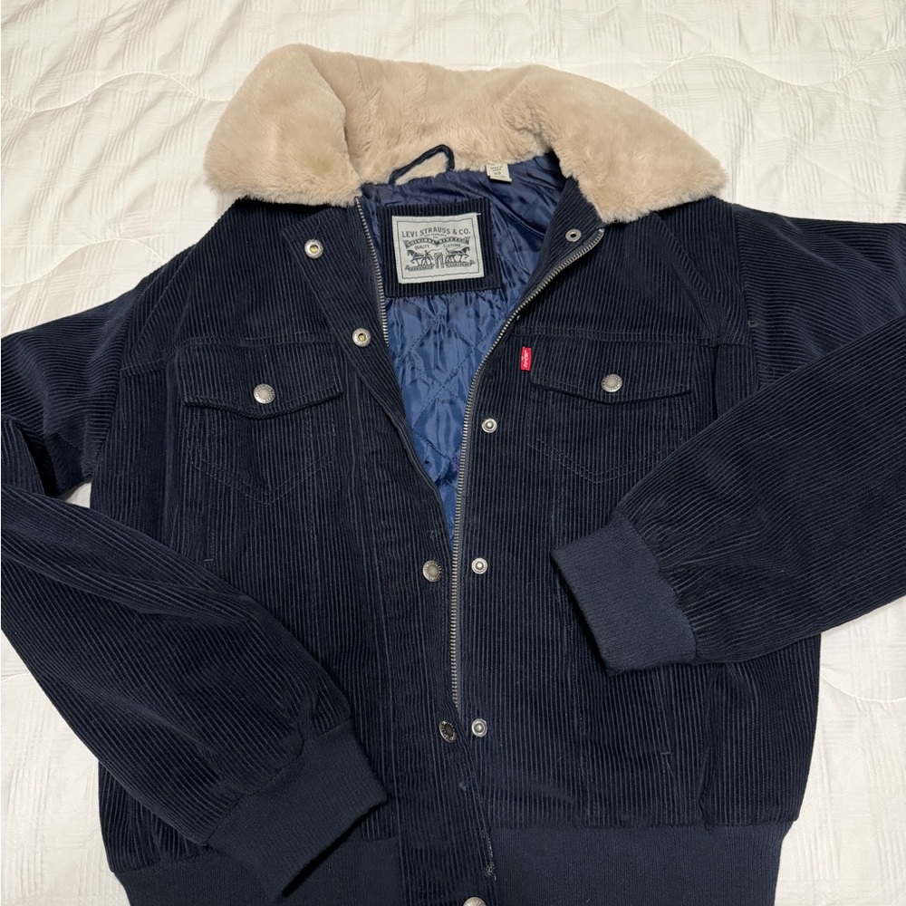 Levi's Navy Corduroy Jacket with fur Collar